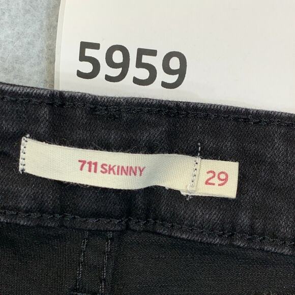 Levis 711 Jeans Womens 29 Black Skinny Stretch Distressed Ripped Pocket Denim - Picture 2 of 9